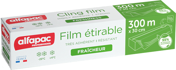ALFAPAC - Film étirable 50M - Très extensible, adhérent et résistant -  Fabriqué en France : : Epicerie